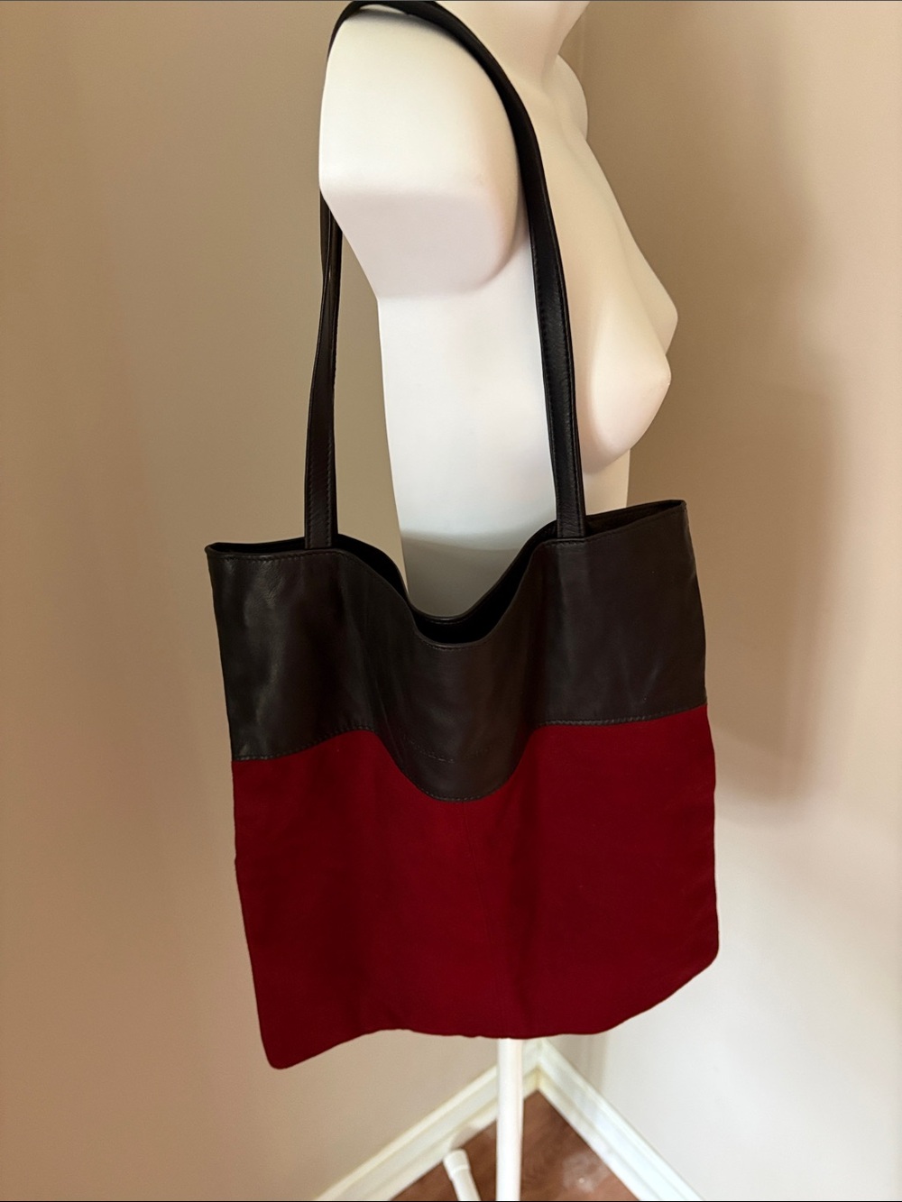 Pittards England Two-Tone Burgundy and Black Tote/Book Bag